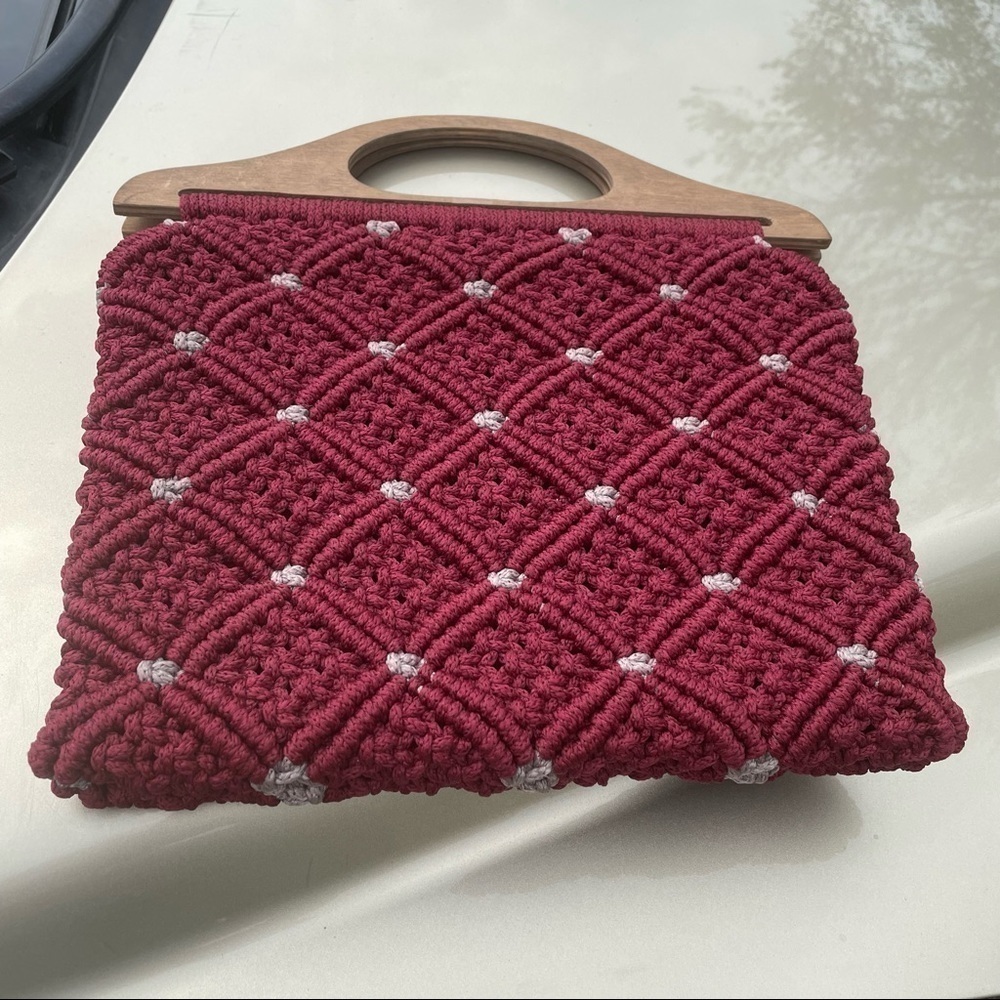 Crocheted Wooden Handled Tote